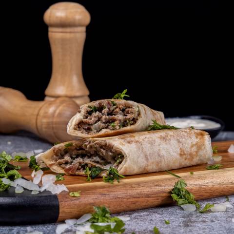 Arabic Meat Shawarma Saj Sandwich