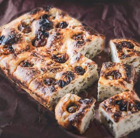 Cherry Tomatoes and Green Olive Focaccia Bread