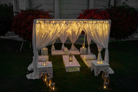 White Tent with Floor Seating for 9 Persons