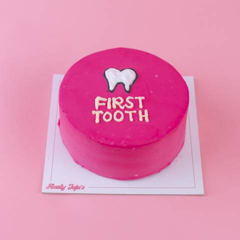 Pink First Tooth Cake