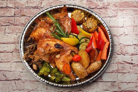 Whole Grilled Chicken with Roasted Vegetables