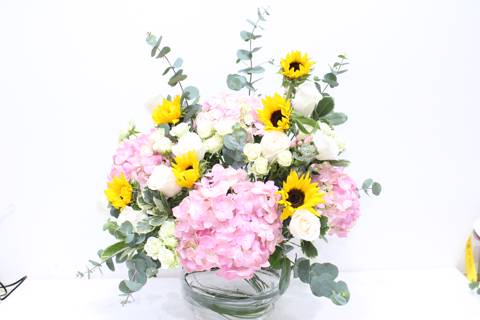 Pink Hydrangea Sunflower Fishbowl Vase