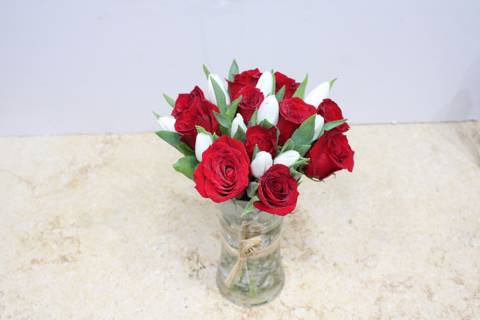 Red Rose White Tulip Vase