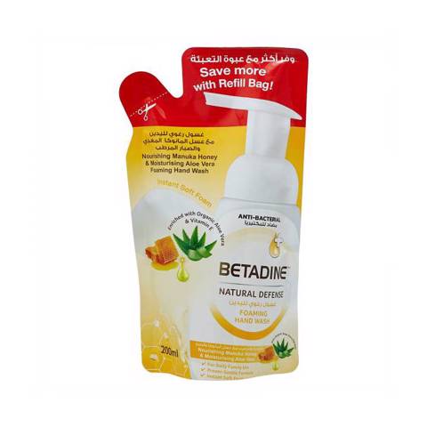 Betadine Natural Defense Hand Wash, Manuka Honey - Refill Bag 200 Ml