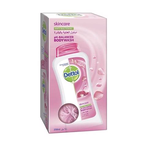 Dettol Shower Gel Skincare- 250ml + Puff