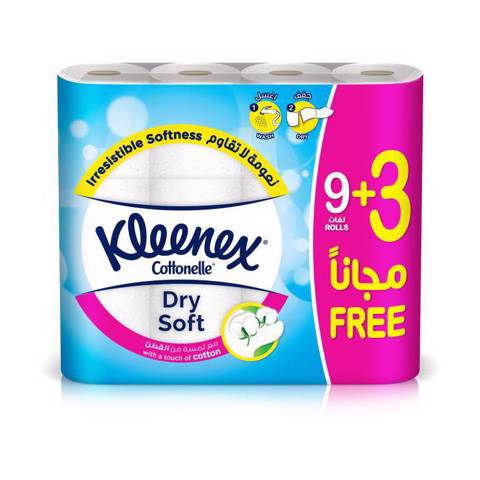 Kleenex Toilet Tissue Dry Soft 2 Ply , (9+3 Free)Rolls - 200 Sheets