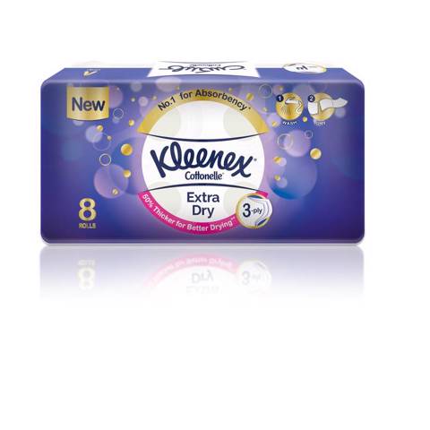 Kleenex Extra Dry Toilet 3 Ply Tissues - 160 Sheets X 8 Rolls