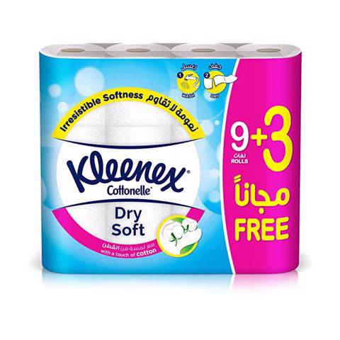 Kleenex Toilet Tissue Dry Soft 2 Ply , ("9+3 Free" X 2)Rolls - 200 Sheets