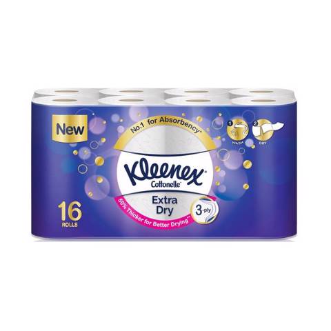 Kleenex Extra Dry Toilet Tissues 3 Ply - 16 Rolls X 160 Sheets