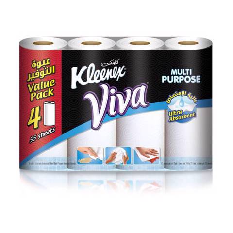 Kleenex Viva Kitchen Towel Rolls - Pack Of 4 Rolls X 55sheets X 28cm