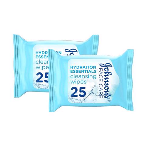 Johnson's Cleansing Wipes, Hydration Essentials, Face - 1+1free - 25's