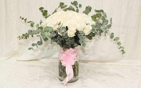 White Roses & Greens Vase
