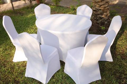 White Linen Chairs with White Linen Table