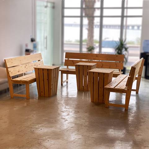 Wooden Bench with Table