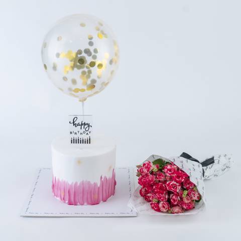 Pink Gold Cake & Flowers
