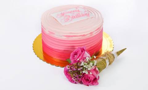 Pink Ombre Cake with Flowers