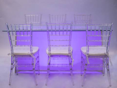 Transparent Chiavari Chairs with Rectangle Table & Lit Base