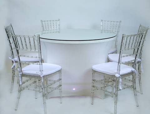 White Linen Chairs with White Linen Table & Lit Base